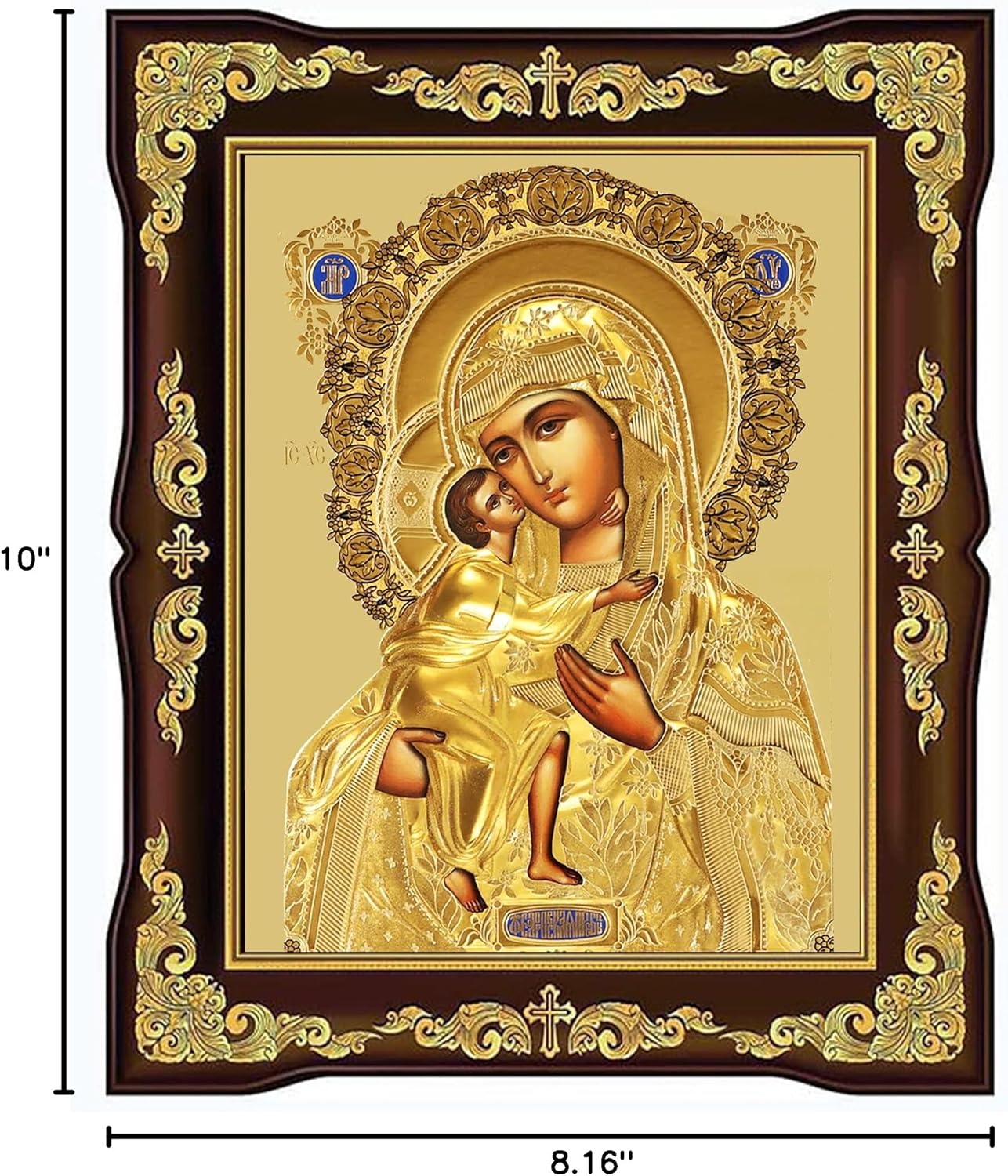 Needzo Catholic Orthodox Madonna and Child Icon, Virgin Mary Christ Jesus in Gold 10 Inch, Gold Foil Icon of Madonna, Religious Gift For Woman and Man