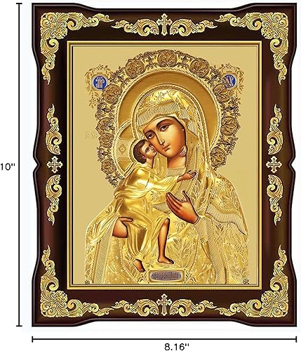 Miniatura 4 de Virgen ortodoxa católica e icono del niño, Virgen María Cristo Jesús en oro 10 pulgadas, icono de lámina de oro de la Virgen, regalo religioso para