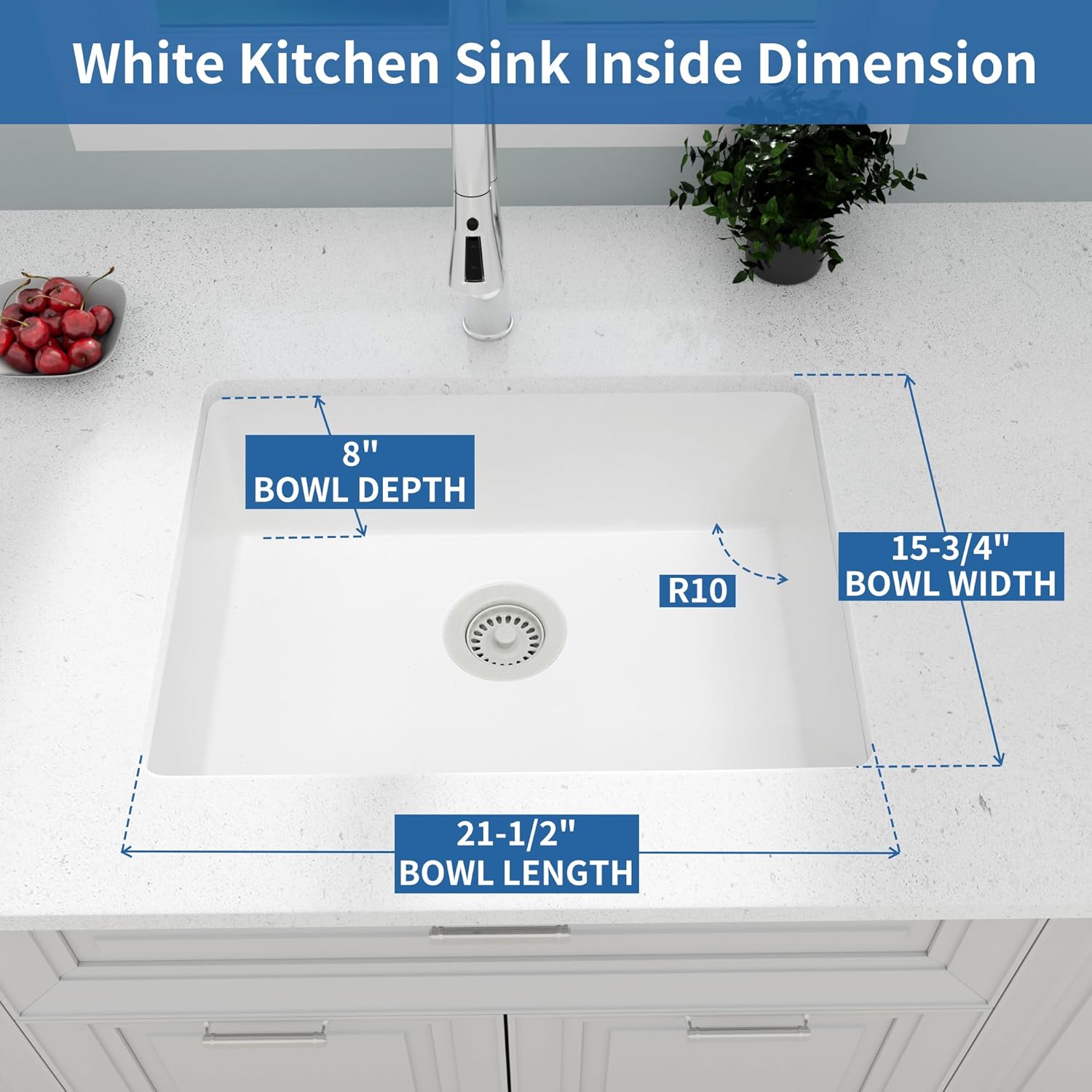 White Kithcen Sink, 23 Inch Undermount Kitchens Sinks, 23"x 18"x 8" Small Bar Sinks, 23 x18 Granite Composite Quartz Stone Kitchen Sink With Accessories