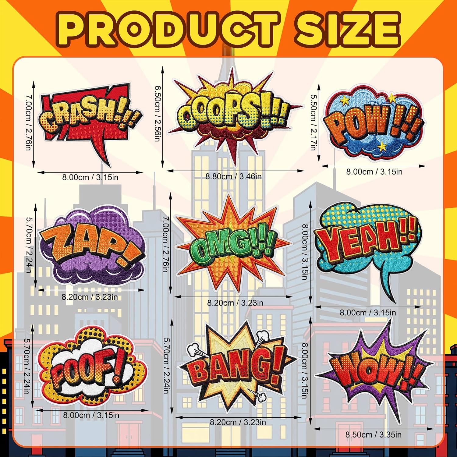 Suncalla 36 Pieces 3 Inch Hero Patches Self-Adhesive Embroidery Badges Sticker, Sew-on/self-Adhesive Patches, Suitable for Clothes Dresses Hats Jeans DIY Accessories, 9 Styles