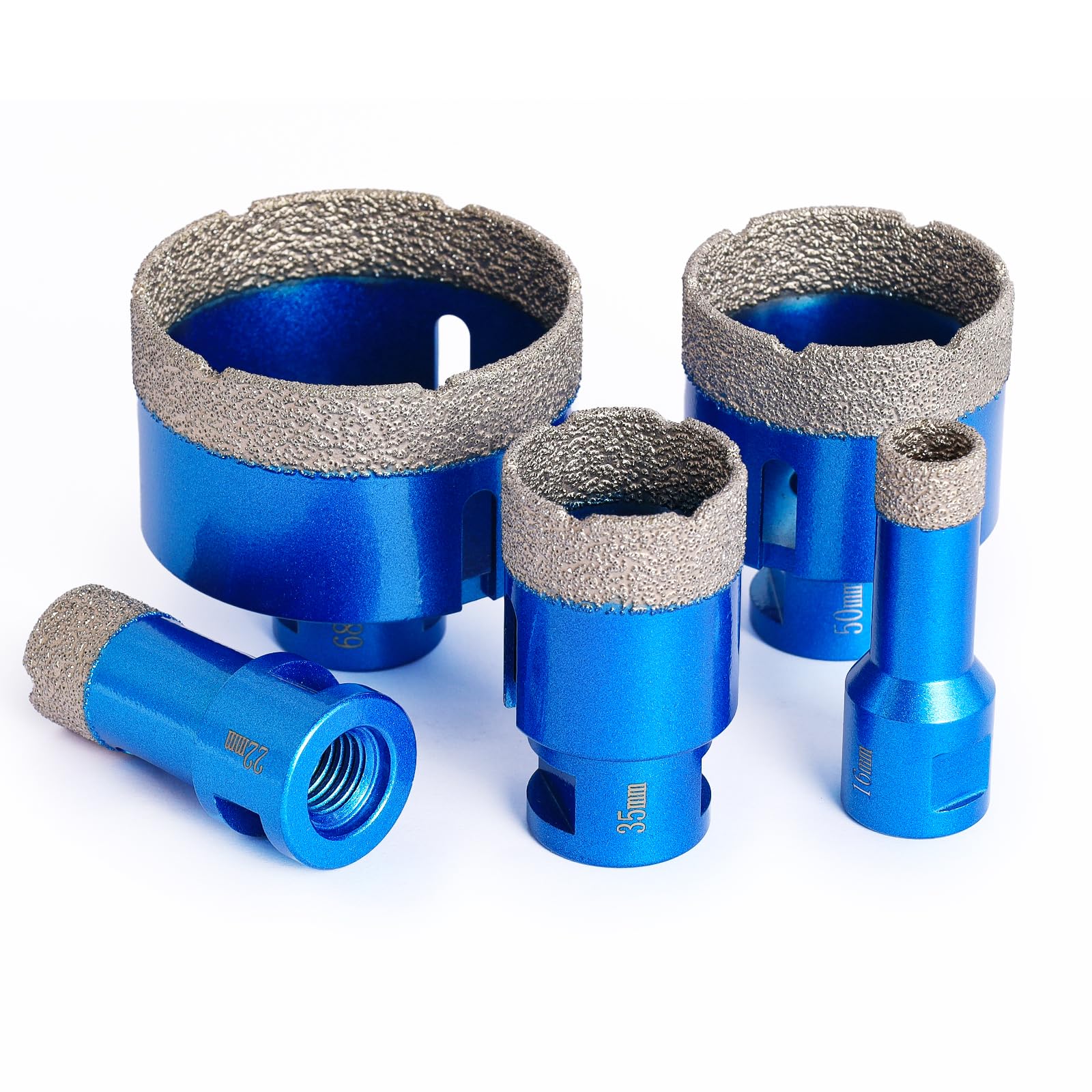 5 Piezas Broca De Diamante M14, 16/22/35/50/68 Mm Broca Porcelanico, Coronas para Porcelanico, Indicado Para Taladrar En Seco Sobre Materiales Duros Como Baldosas, CeráMica, MáRmol, Granito
