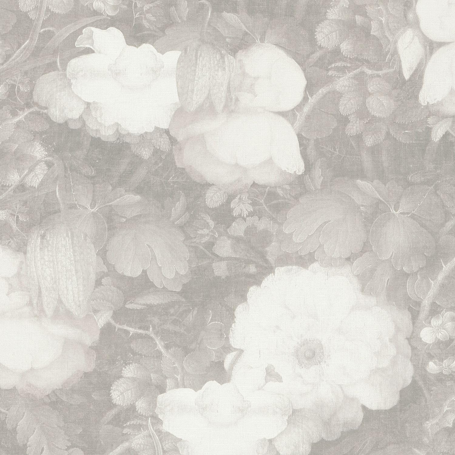 Papel pintado floral blanco y gris para salones luminosos Profhome 0,53m