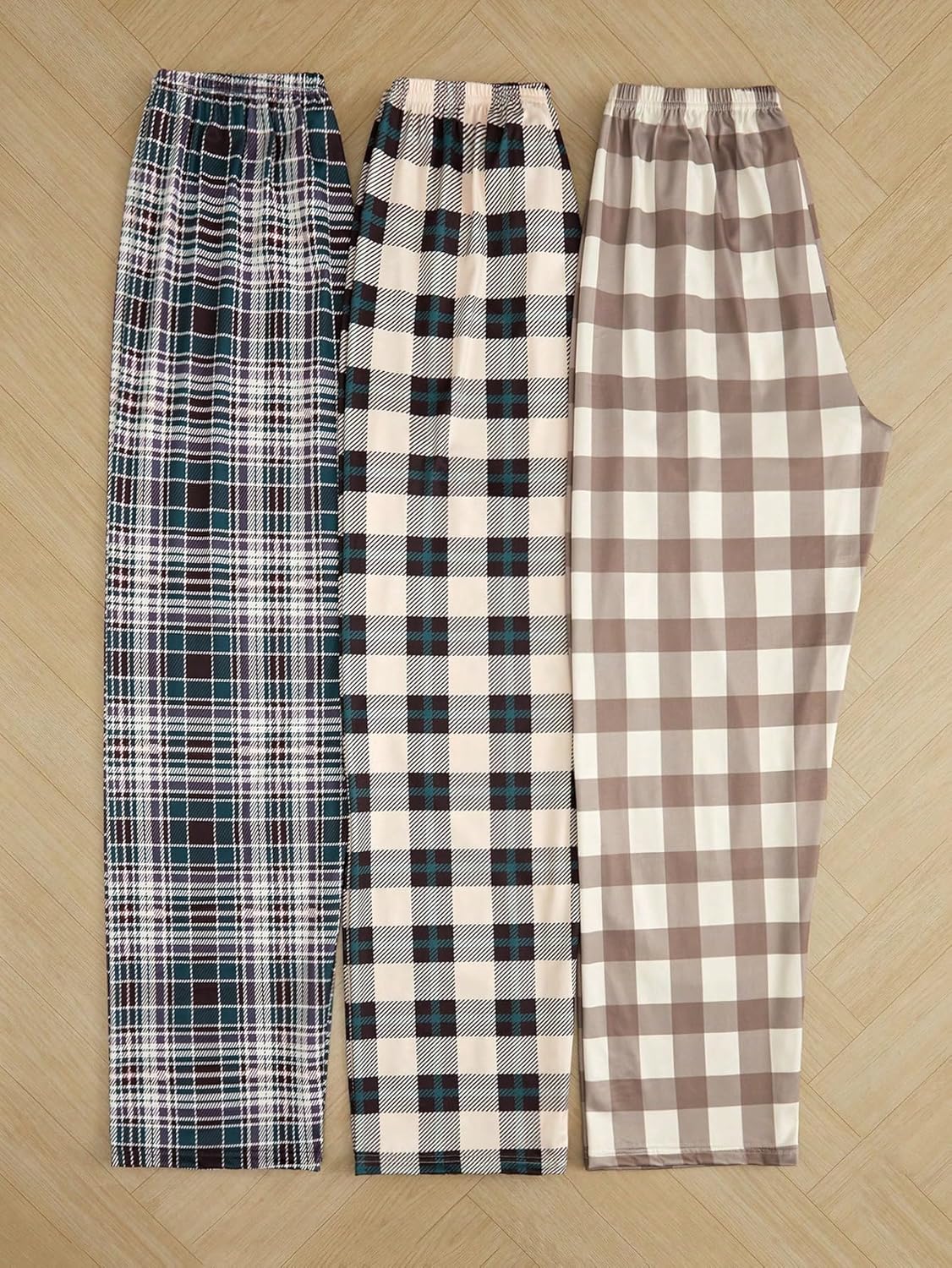 Floerns Women's 3 Pcs Plaid Print Drawstring Waist Pajama Pants Sleepwear - Image 2