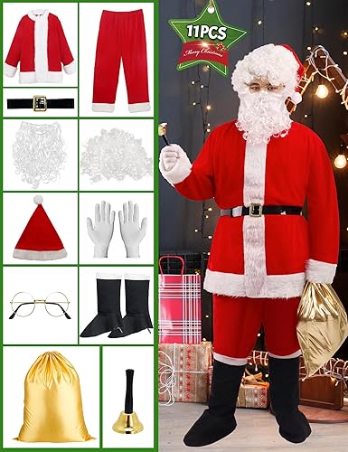 Miniatura 2 de Santa Claus Costume for Men Santa Suit, 11pcs Professional Christmas Clause Outfit Xmas Suits Set for Christmas Adult