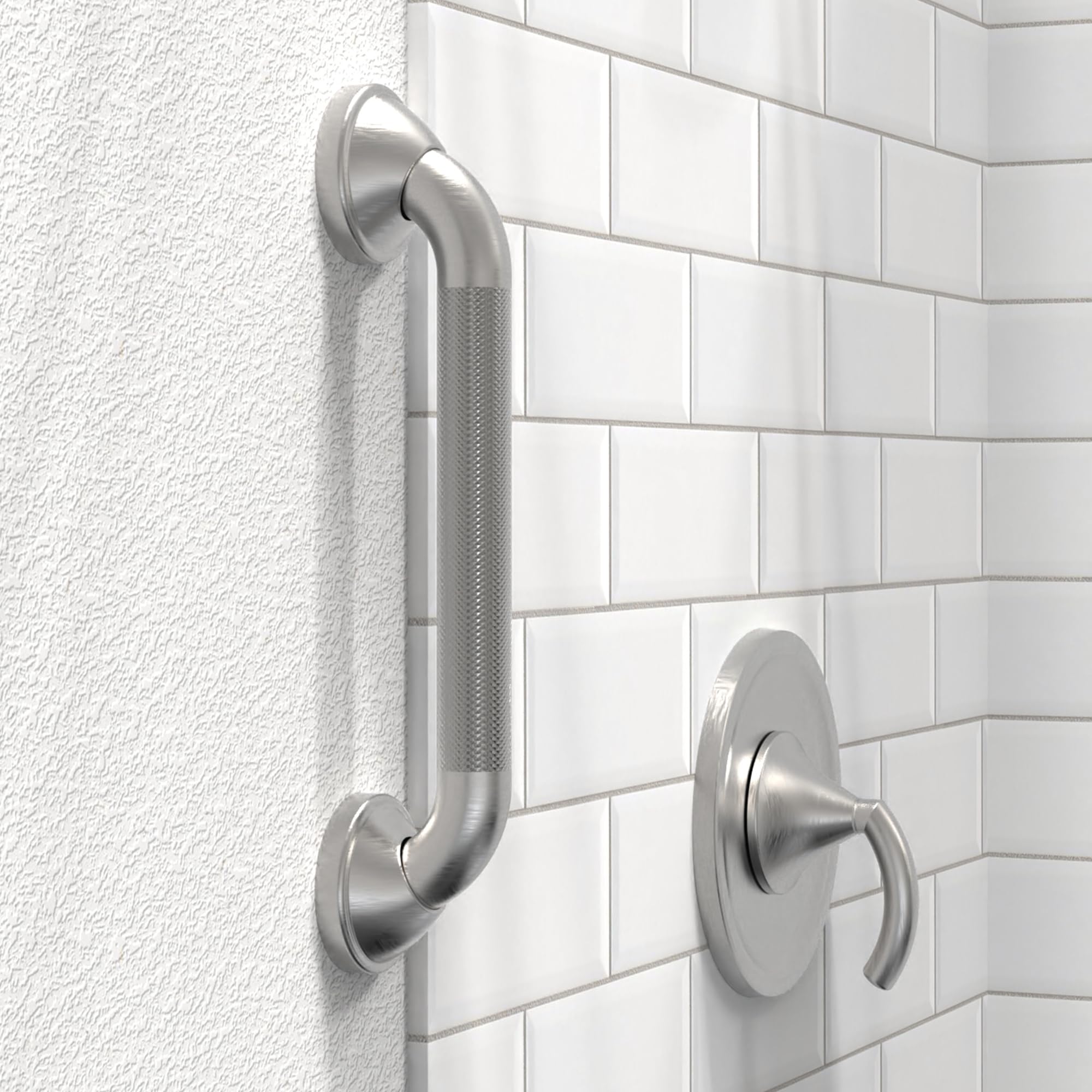 ADA Compliant Grab Bar With Toilet Paper Holder - 500lb Capacity Brushed Nickel