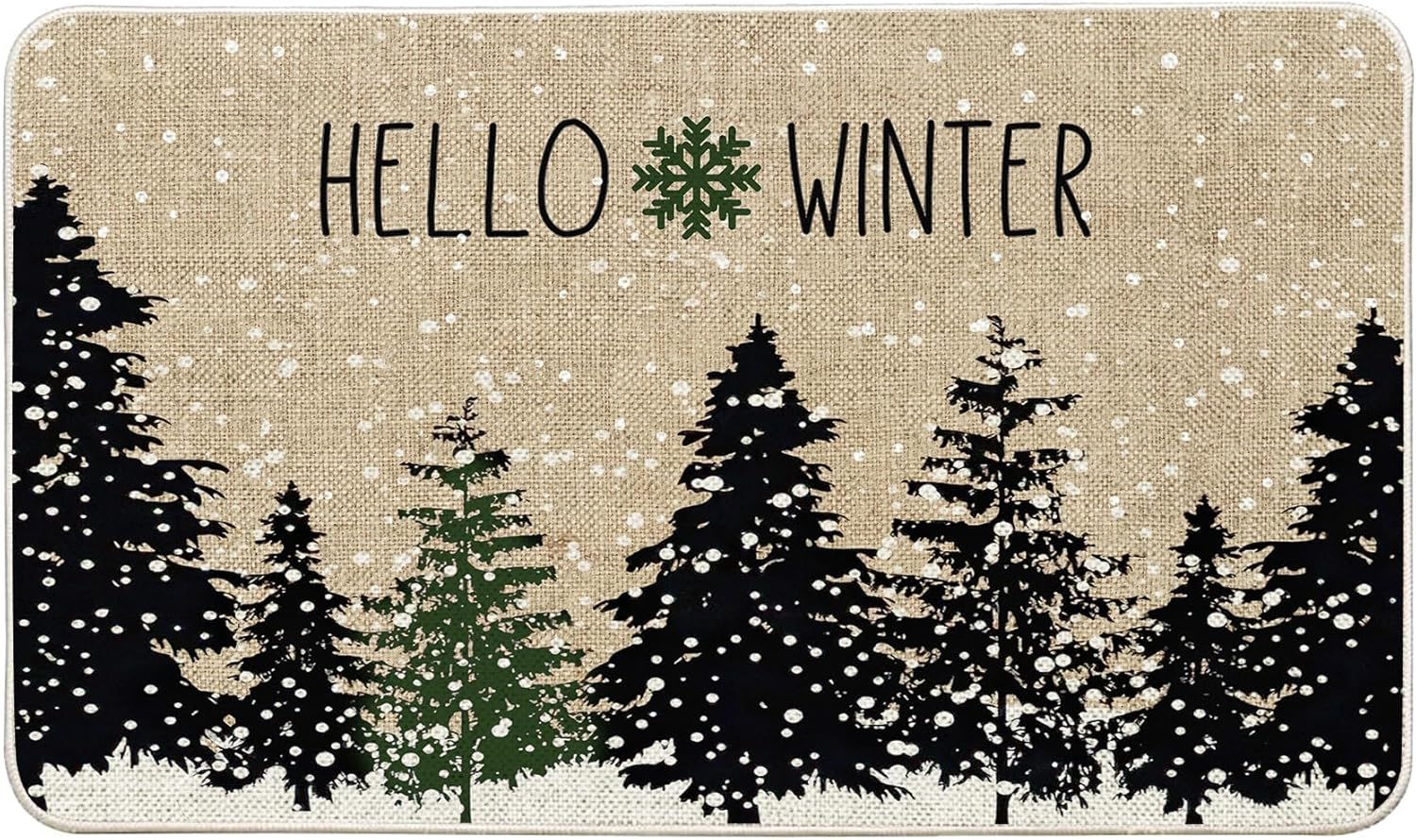 Winter Cold Forest Snowflake Doormat - Outdoor Black Tree Door Mats - Seasonal Entrance Low Profile Front Mat - Pine Trees Rugs - Non Slip Floor Mat in/Outdoor for Home Patio Decor (16"x24")