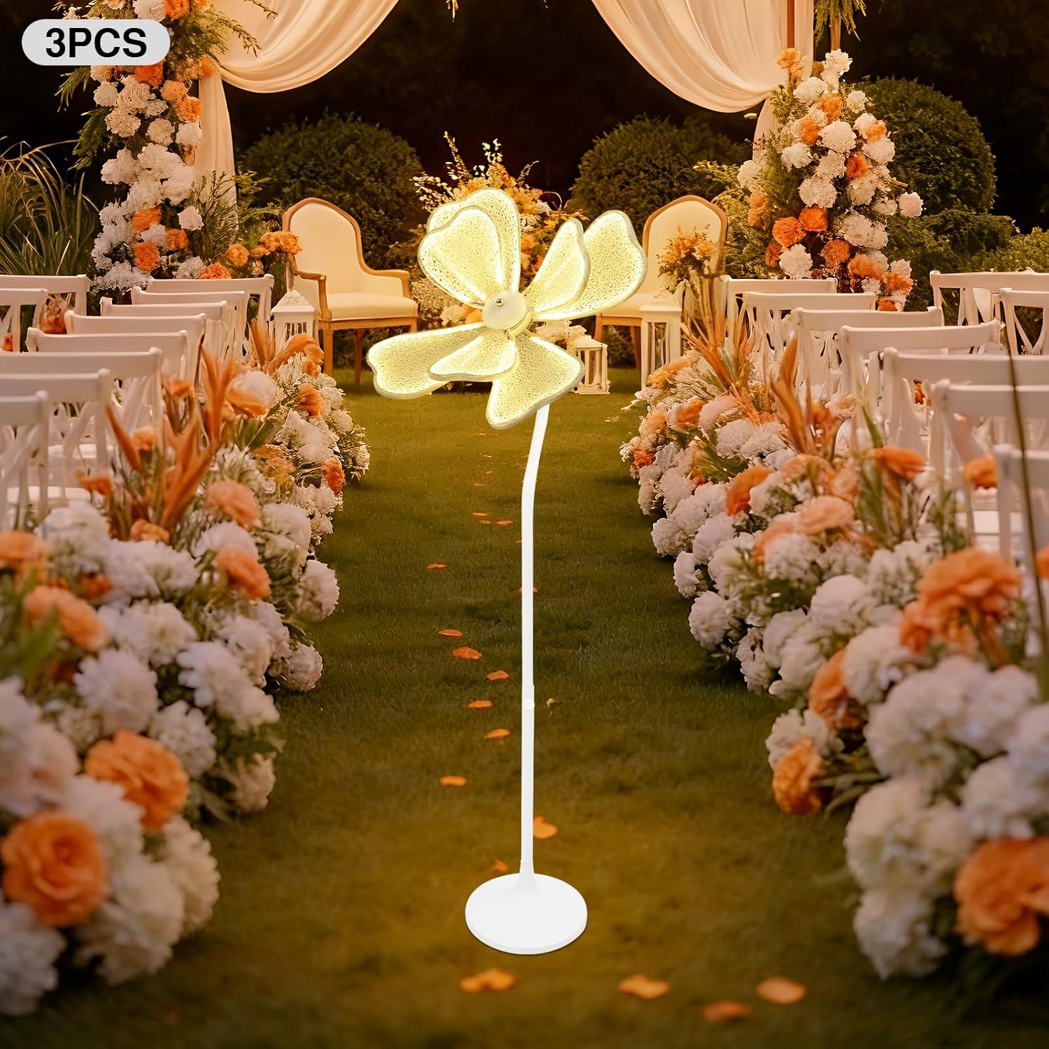 3Pcs Wedding Flower LED Floor Lamp Creative Wedding Floral Floor Lamp Romantic Decoration Props Standing Lamps Warm Light, Adjustable Height 53-65'' for Outdoor Wedding Bedroom Holiday Decor