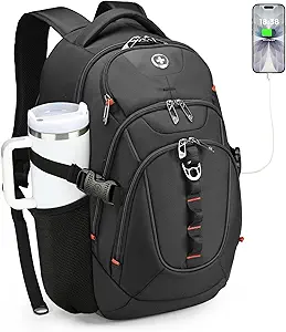 Swissdigital Design Laptop Backpack with USB Charging Port, Travel Backpack Fits 15.6 inches Computer, 31L College School Backpack for Men, Black | SD803-01