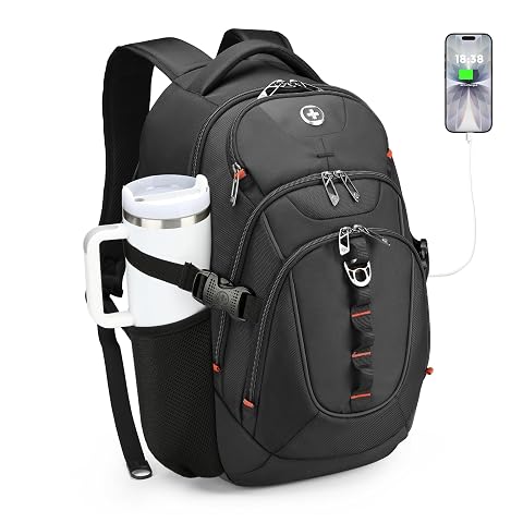 Swissdigital Design Laptop Backpack with USB Charging Port Travel Backpack Fits 15 6 inches Computer 31L College School