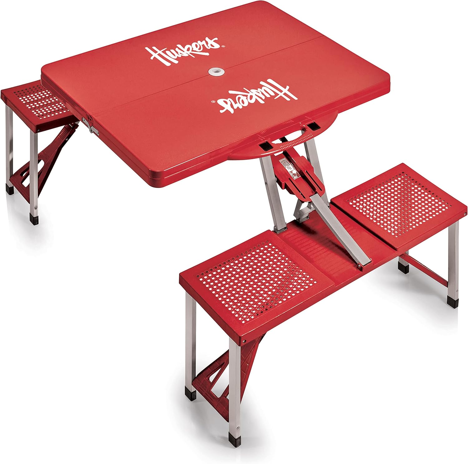 PICNIC TIME NCAA Nebraska Cornhuskers Folding Picnic Table, Camping Table, Outdoor Table with Umbrella Hole, (Red)