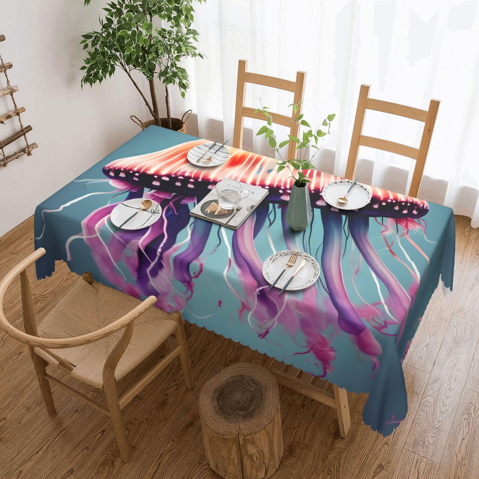 Nappe rectangulaire imprimé méduse en tissu pour buffet