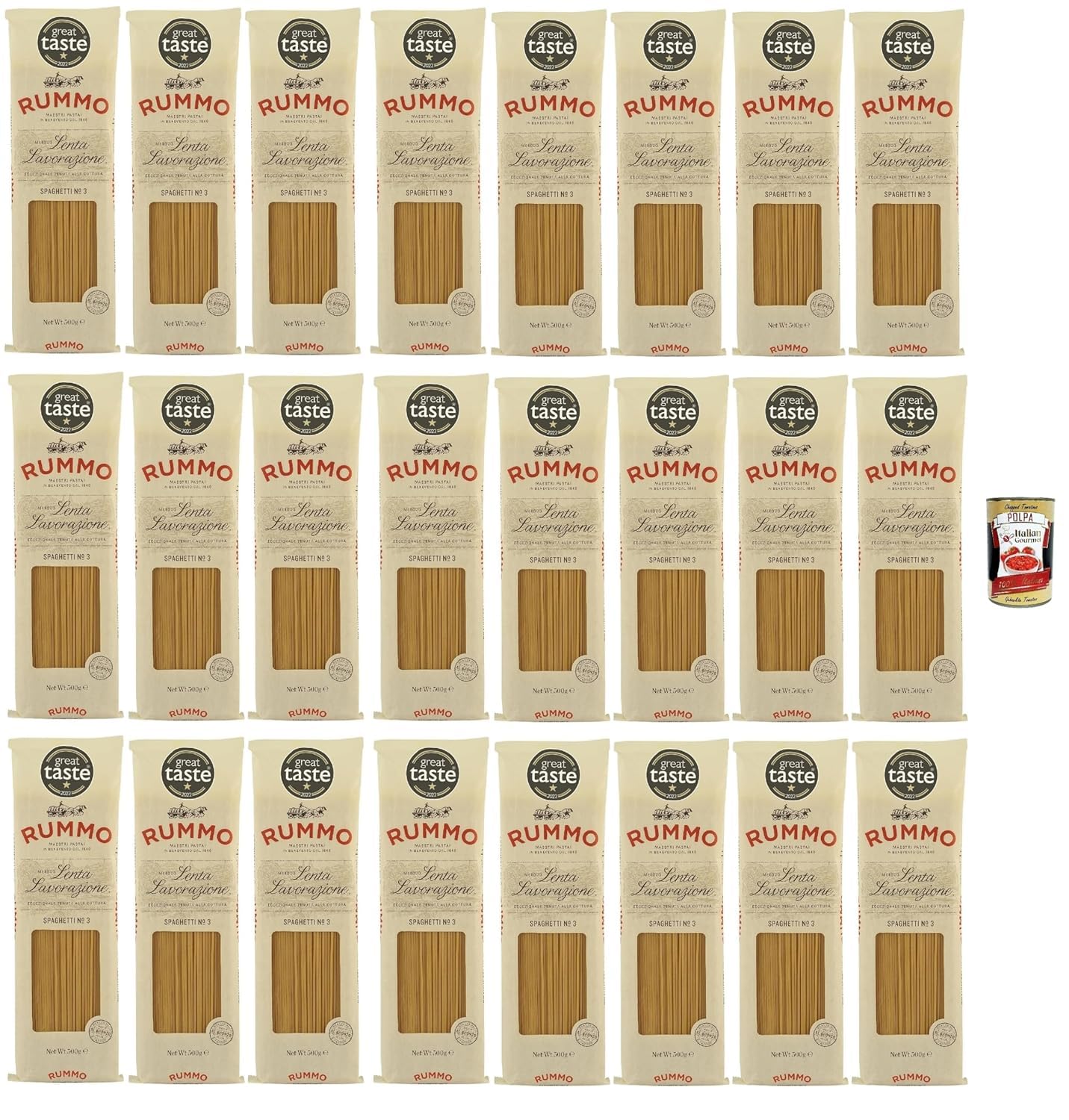 Italian Gourmet bundle Spaghetti No.3 24x500g | Hartweizengrieß, al bronzo – langsam getrocknet, extra bissfest & aromatisch – Premium Vorratspack 12kg Familie & Gastro + Italian Gourmet polpa