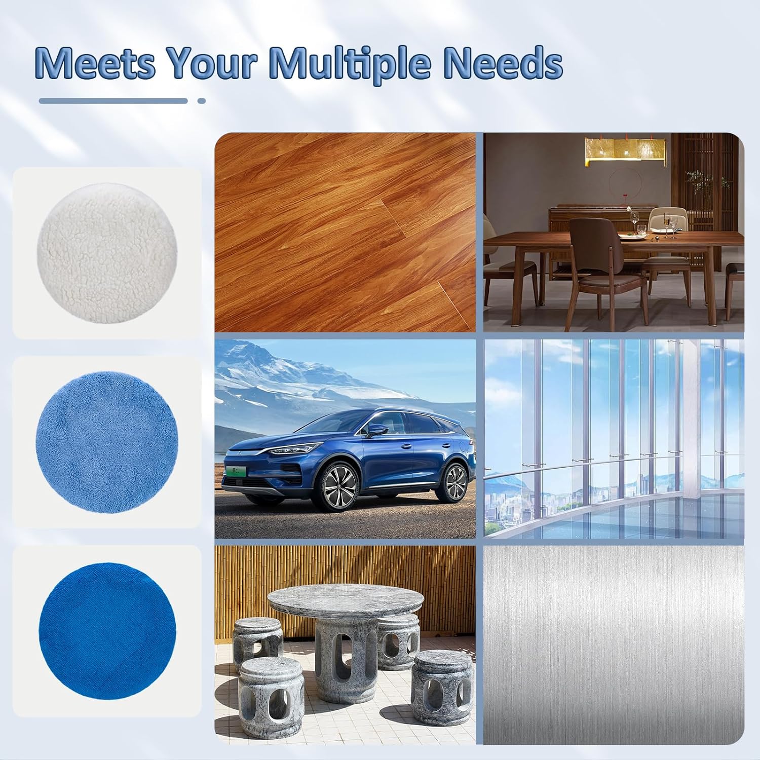 THINKWORK 10 Pcs Car Polishing Pad - 10 Inch Buffing Pad, Microfiber Wax Applicator Pad, Wool, Coral Fleece - Image 6