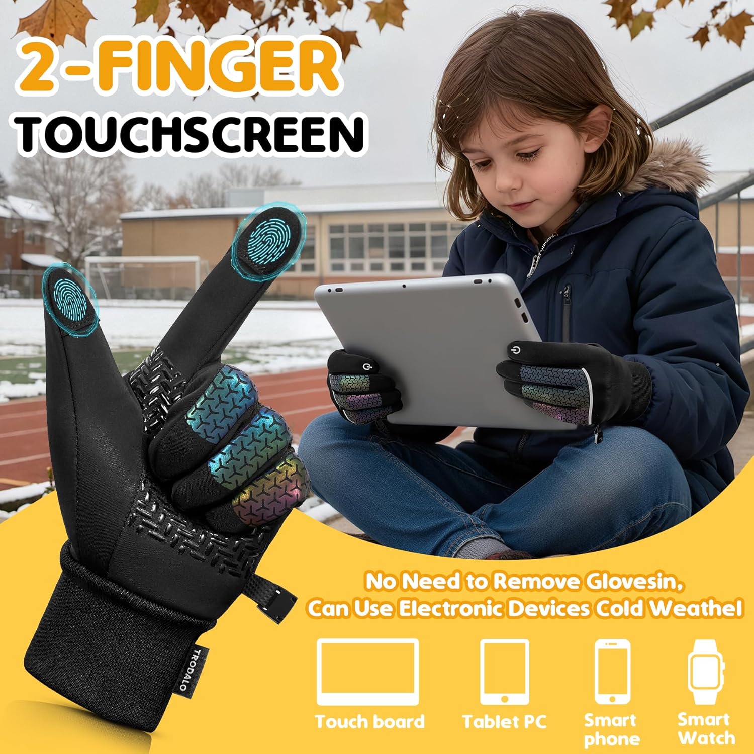 Kids Winter Warm Gloves for Boys Girls Touchscreen Anti-Slip Cold Weather Kids Cycling Gloves for Outdoor Sports - Image 3