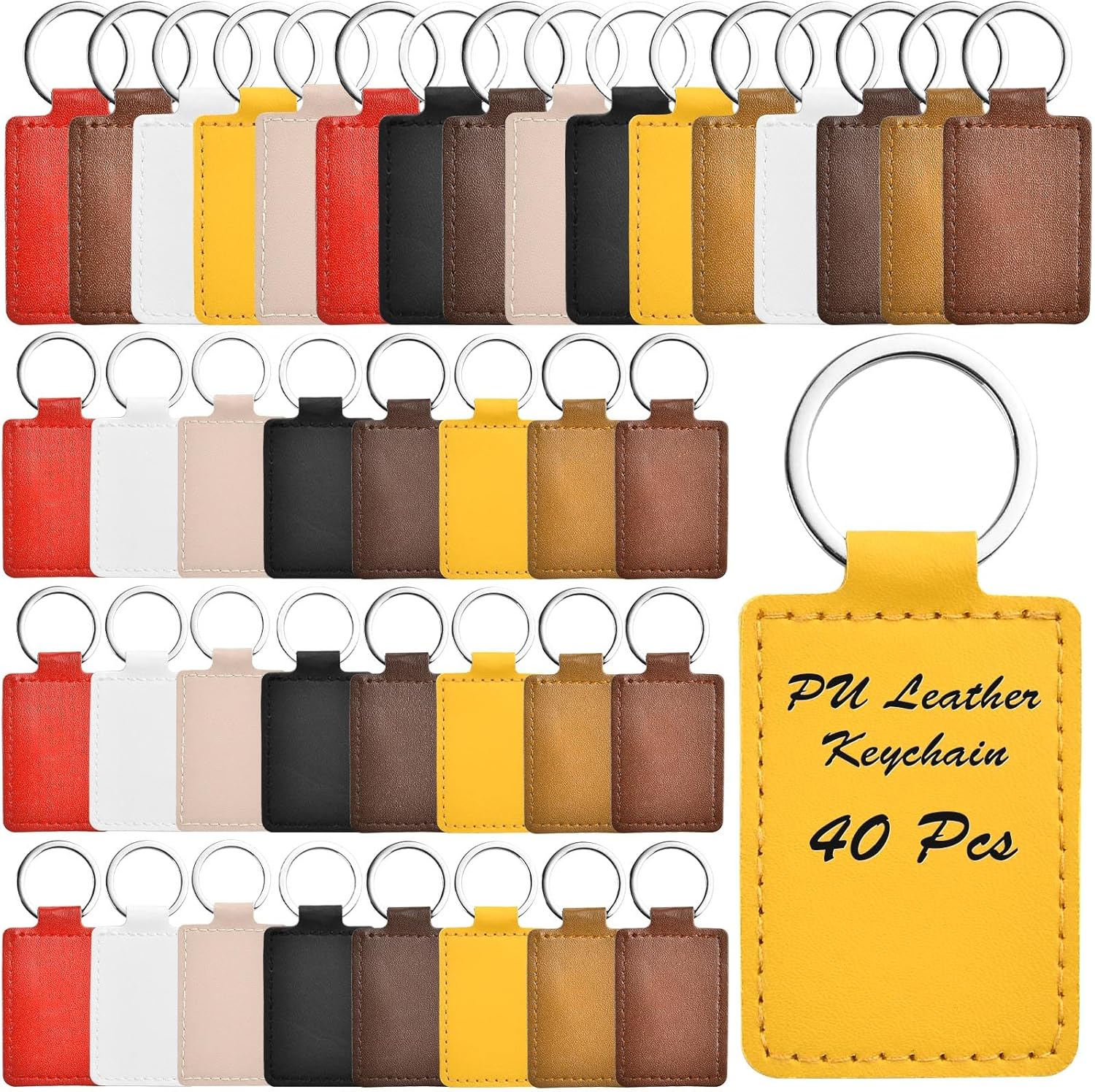 Amazon.com: Boocalny 40Pcs PU Leather Keychain Blanks, Rectangular ...