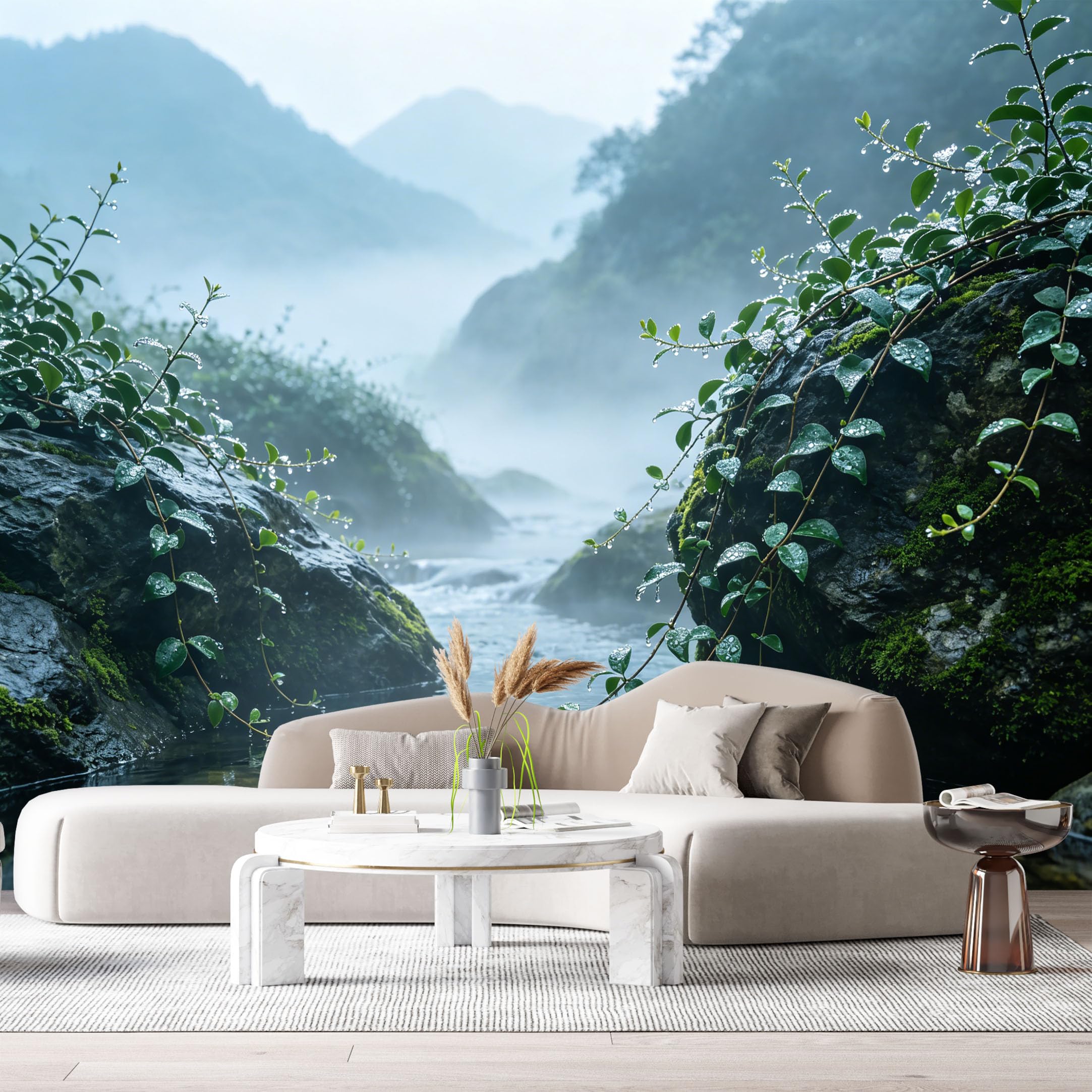 Custom Size Wall Murals Mountain Lake Landscape Foggy Morning Water Plants SelfAdhesive Wall Fabric Removable Large Wallpaper for Photo Living Room Interior Decor