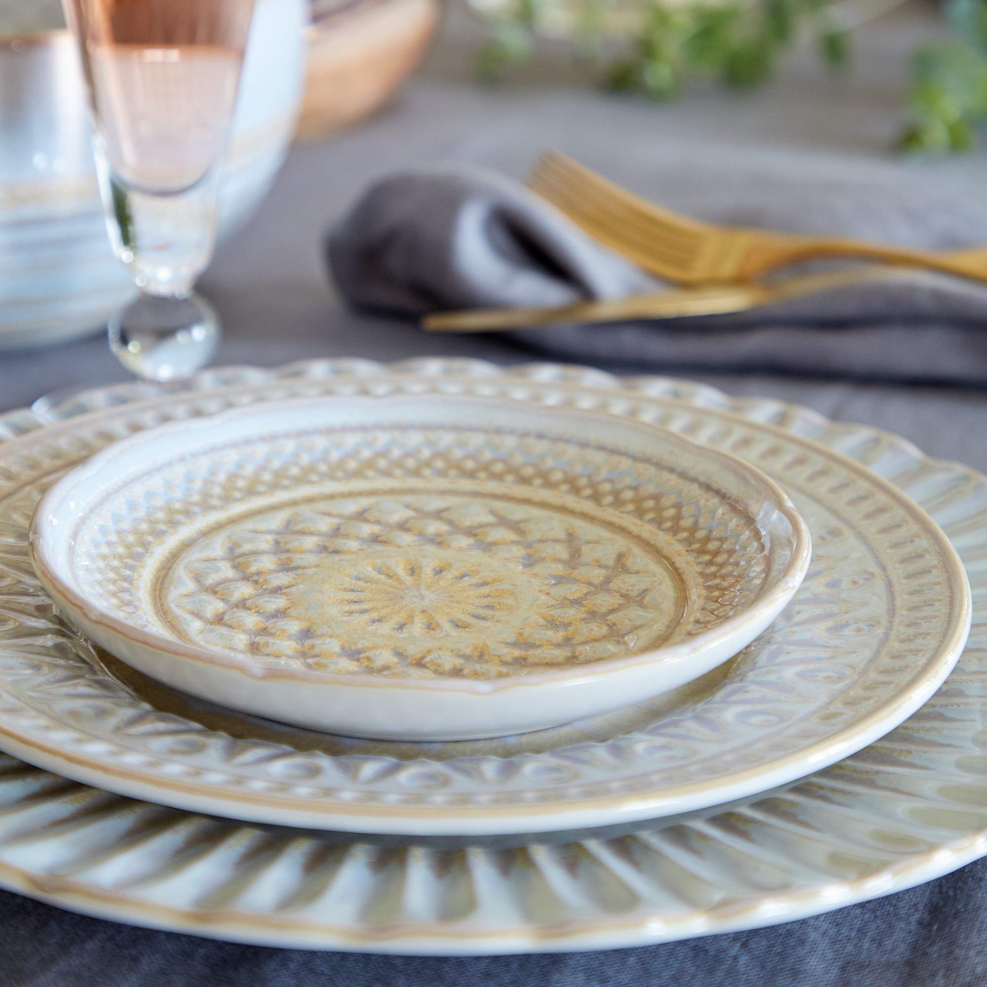 Costa Nova, Cristal colección, Vajilla elegante, gres, Plato pan , nacar, 15 cm, 6 piezas