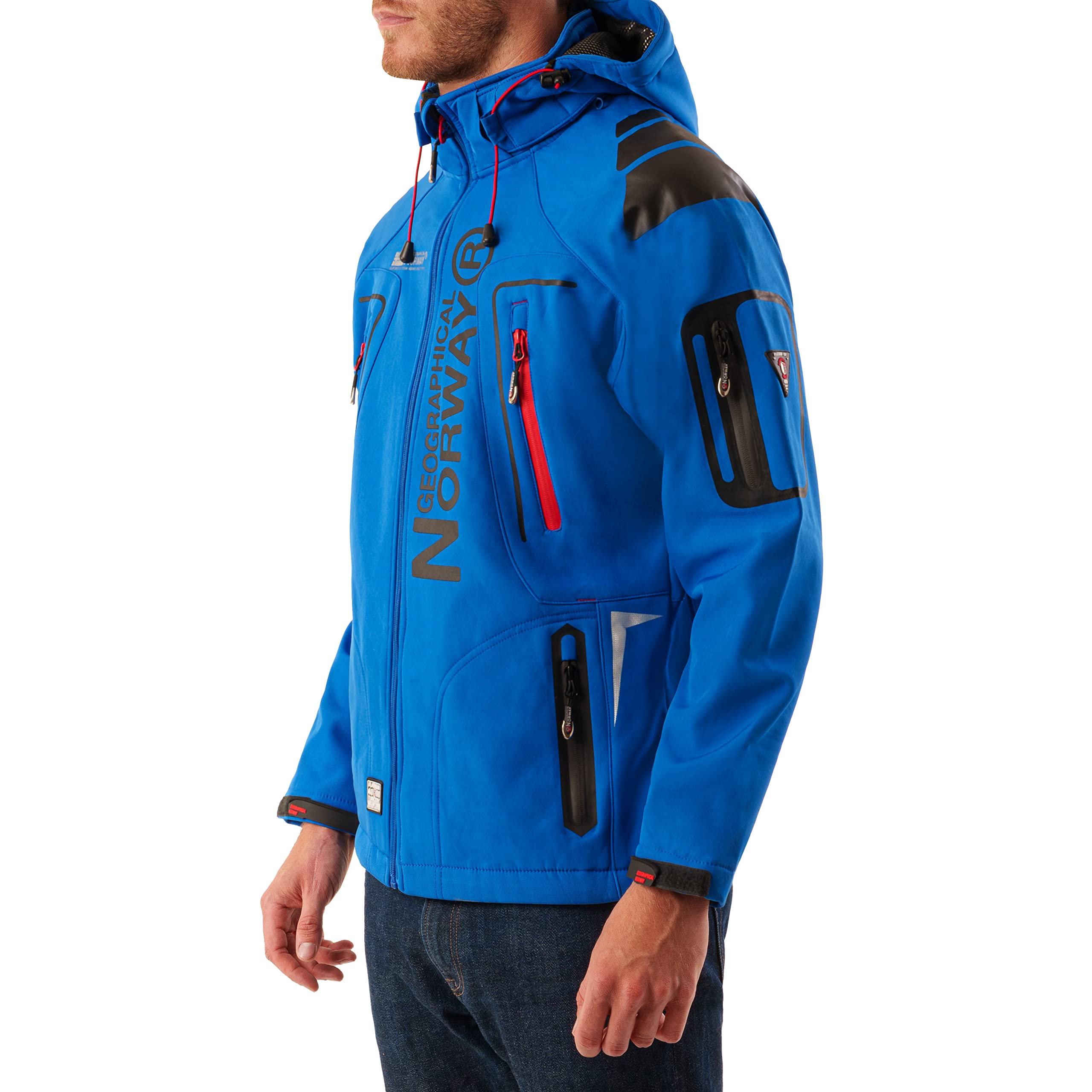 Geographical Norway Męska kurtka softshellowa, funkcyjna, outdoorowa, wodoodporna, w zestawie z beanie urbandreamz, Royal Tn, S