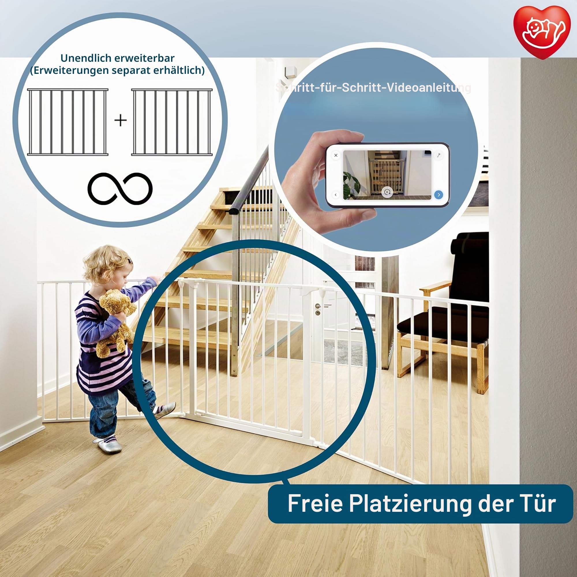 BabyDan Flex L, 90-223 cm, Treppenschutzgitter/Raumteiler, Weiß, Hergestellt in Dänemark - Schutzgitter/Sicherheitsgitter (Haustiergitter/Hundegitter/Hundelaufstall)