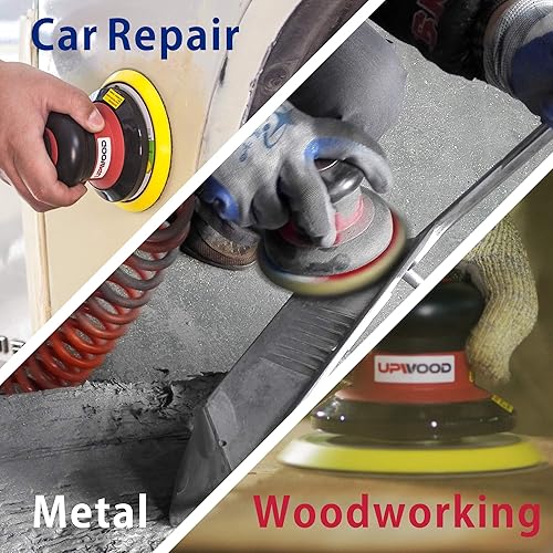 Miniatura 5 de Lijadora orbital aleatoria neumática de 6 pulgadas por UPWOOD, lijadora neumática de palma de alta resistencia con 10 papeles de lija, herramienta