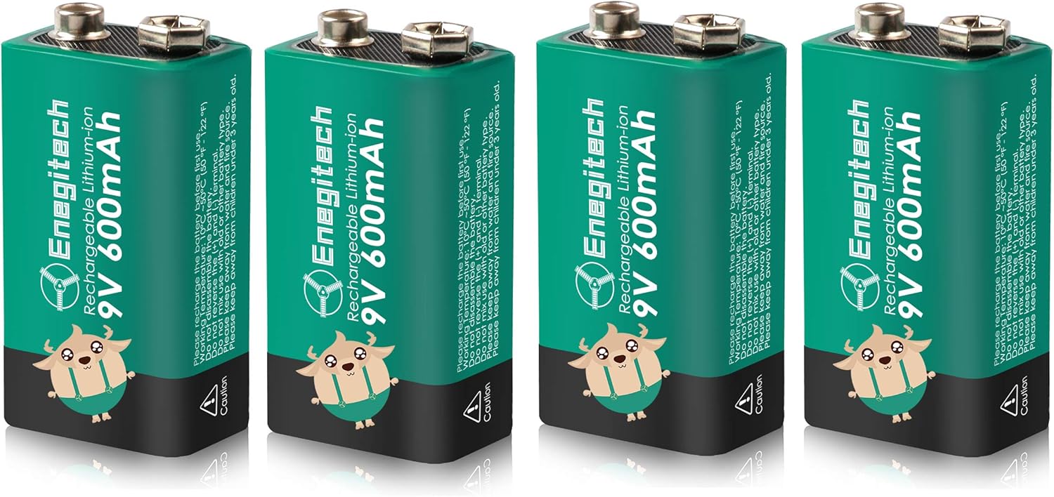 Enegitech 9V Lithium Battery, 9 Volt Battery 1200mAh Non-Rechargeable for Smoke Detector, Fire Alarm, Carbon Monoxide Detector, Metal Detector (9V 8 Pack)