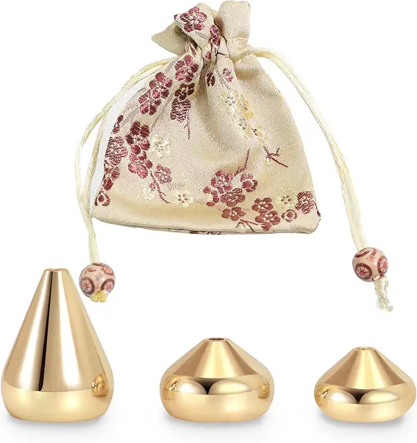 Porte-Encens Japonais Goutte d'Eau Laiton 3 Pièces avec Support et Sac