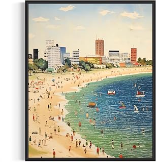 Virginia Beach Poster Art Print, City Skyline American Folk Art, Naive Artwork PIcture Painting Decor for Bedroom, Bathroom, Living room. (Virginia Beach, 16x20 inches (Unframed))