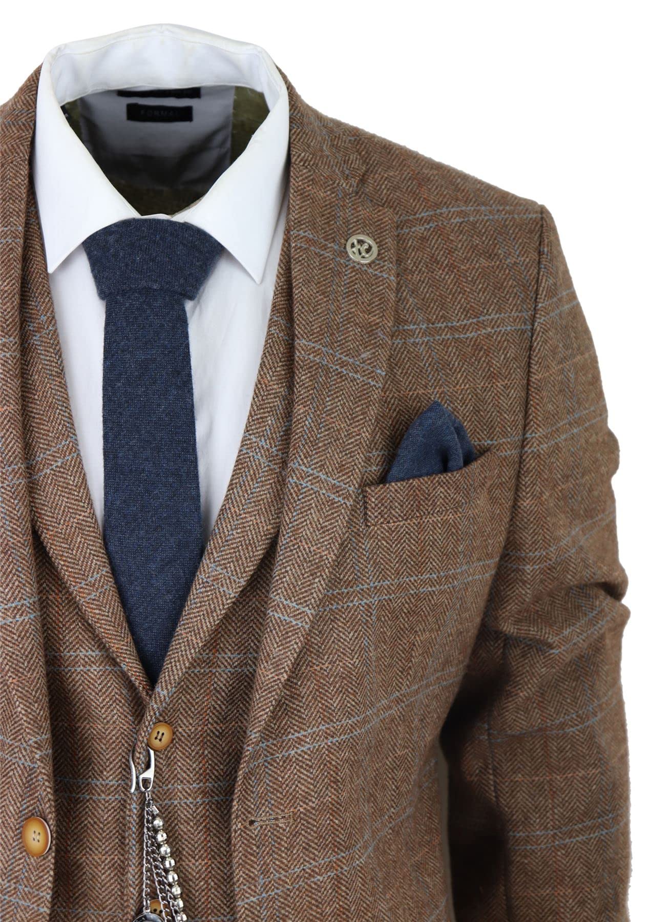 Costume Homme 3 Pièces en Tweed de Laine Mélangée à Carreaux Style Années 20 pour Un Look Habillé Festif | Marron Clair