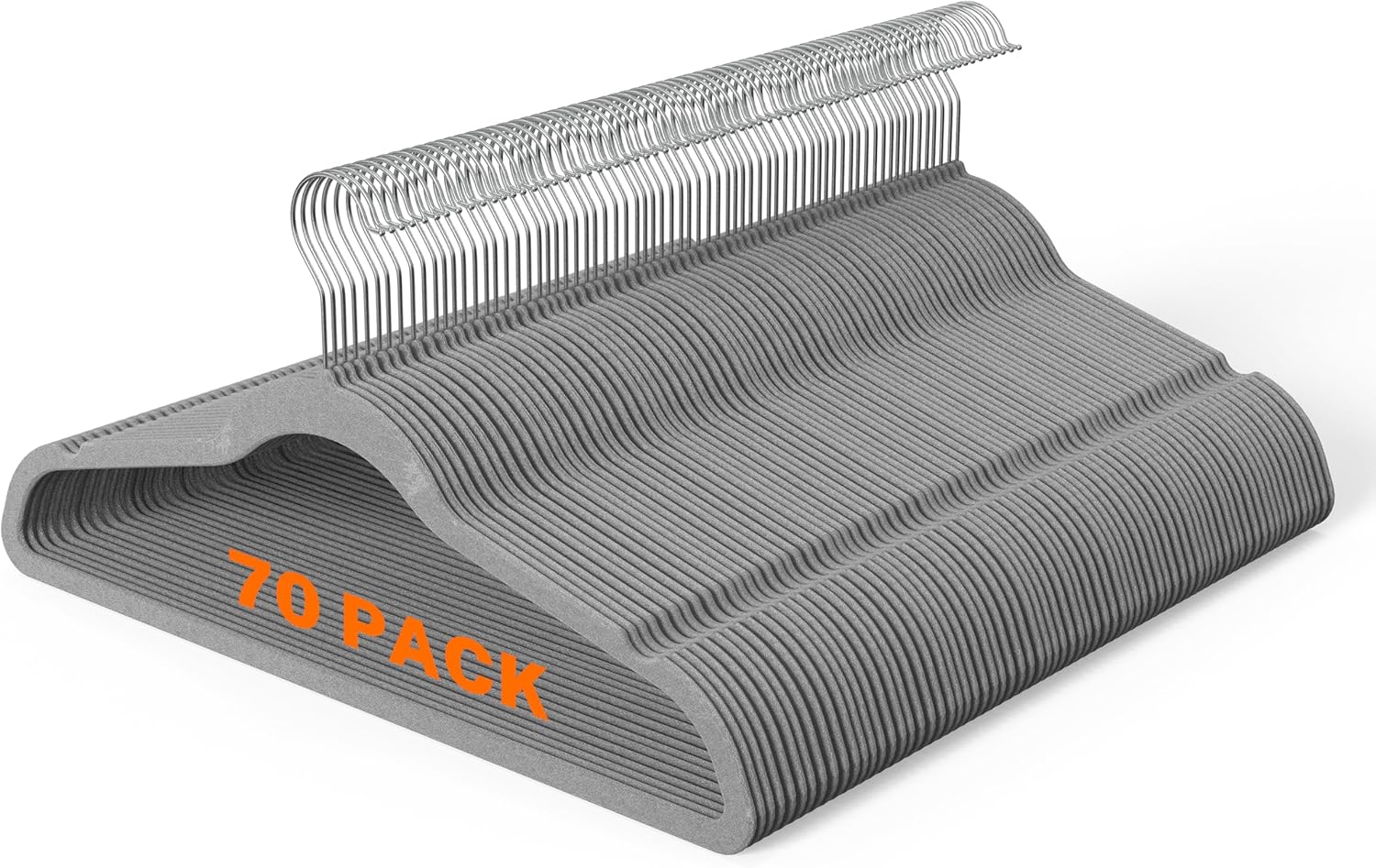 Simple Deluxe Velvet Hangers 70 Pack, Heavy Duty Non-Slip Suit Hangers with Shoulder Notches and 360° Swivel Hooks, Grey