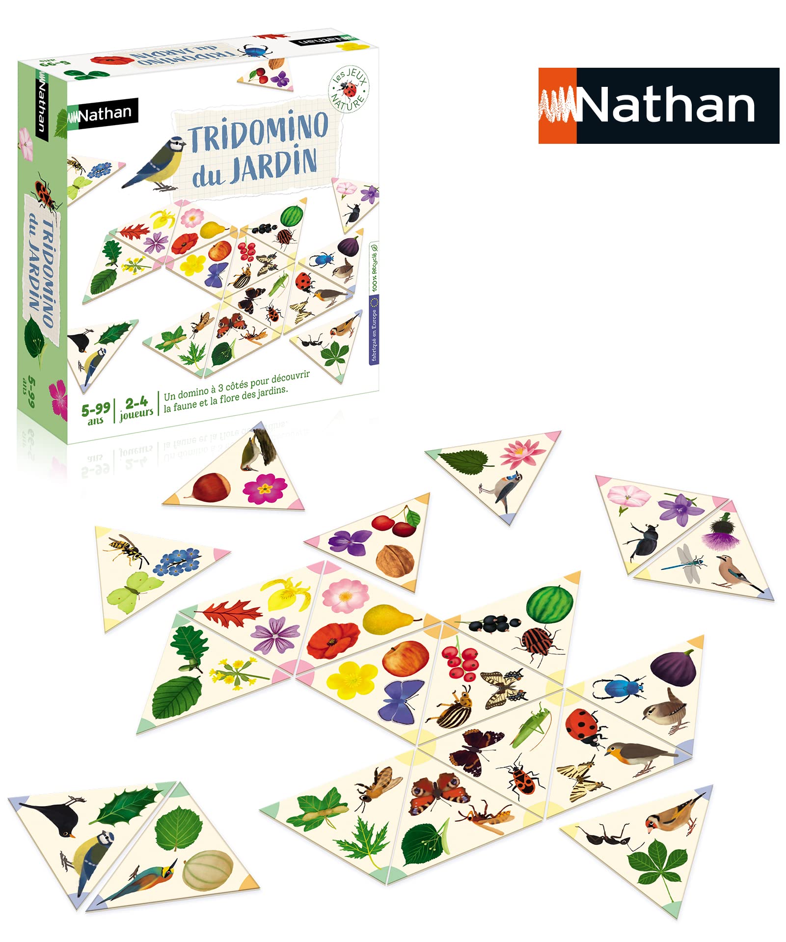 Nathan - Tridomino du Jardin - Gra planszowa dla dzieci - Edukacyjna - Nauka dzikiej przyrody i flory ogrodowej - Od 2 do 4 graczy - Od 5 lat