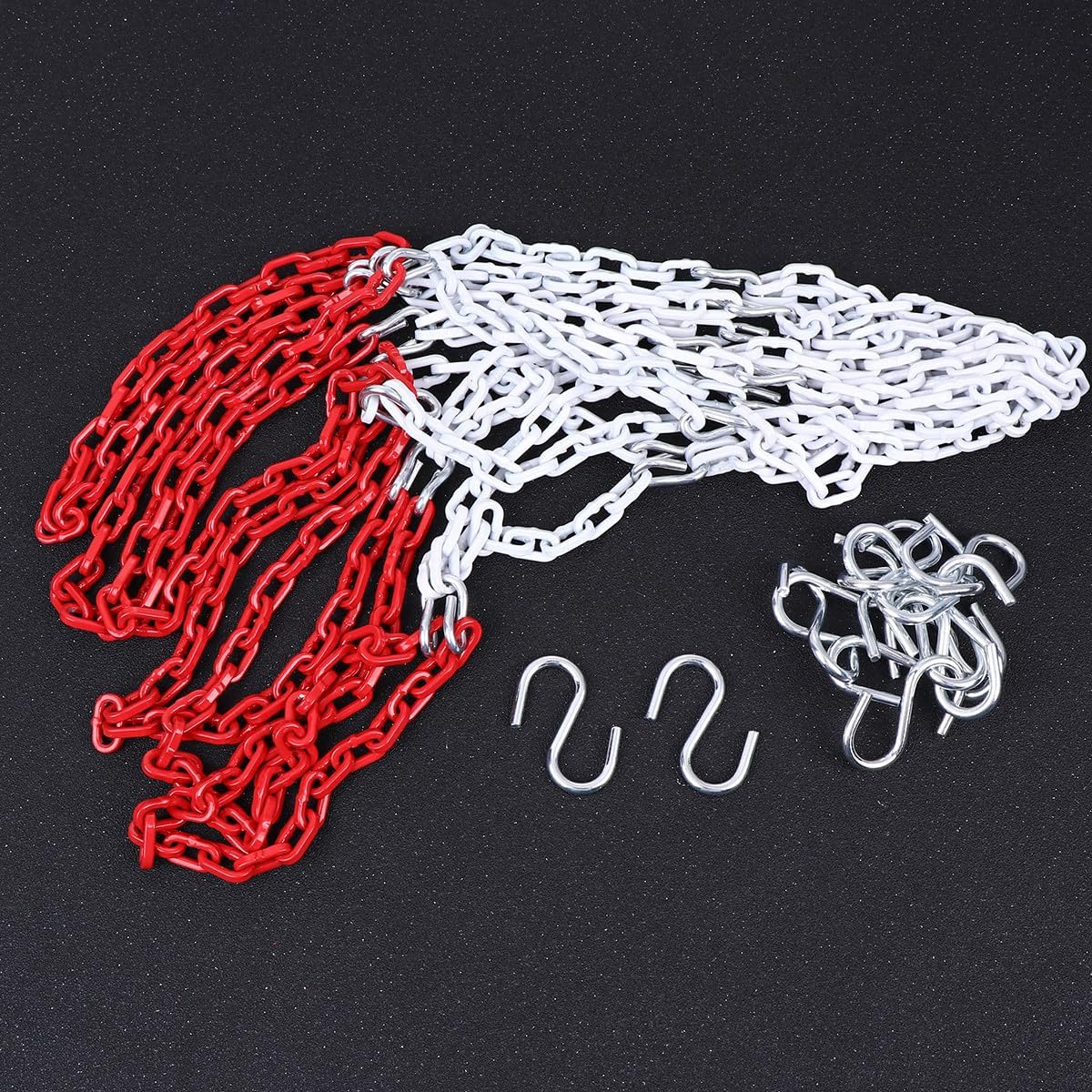 Cabilock 12-Buckle Basketball Goal Net, Galvanized Manganese Steel Chain Mesh, Heavy-Duty Sturdy Metal Basketball Net for Outdoor Court Use