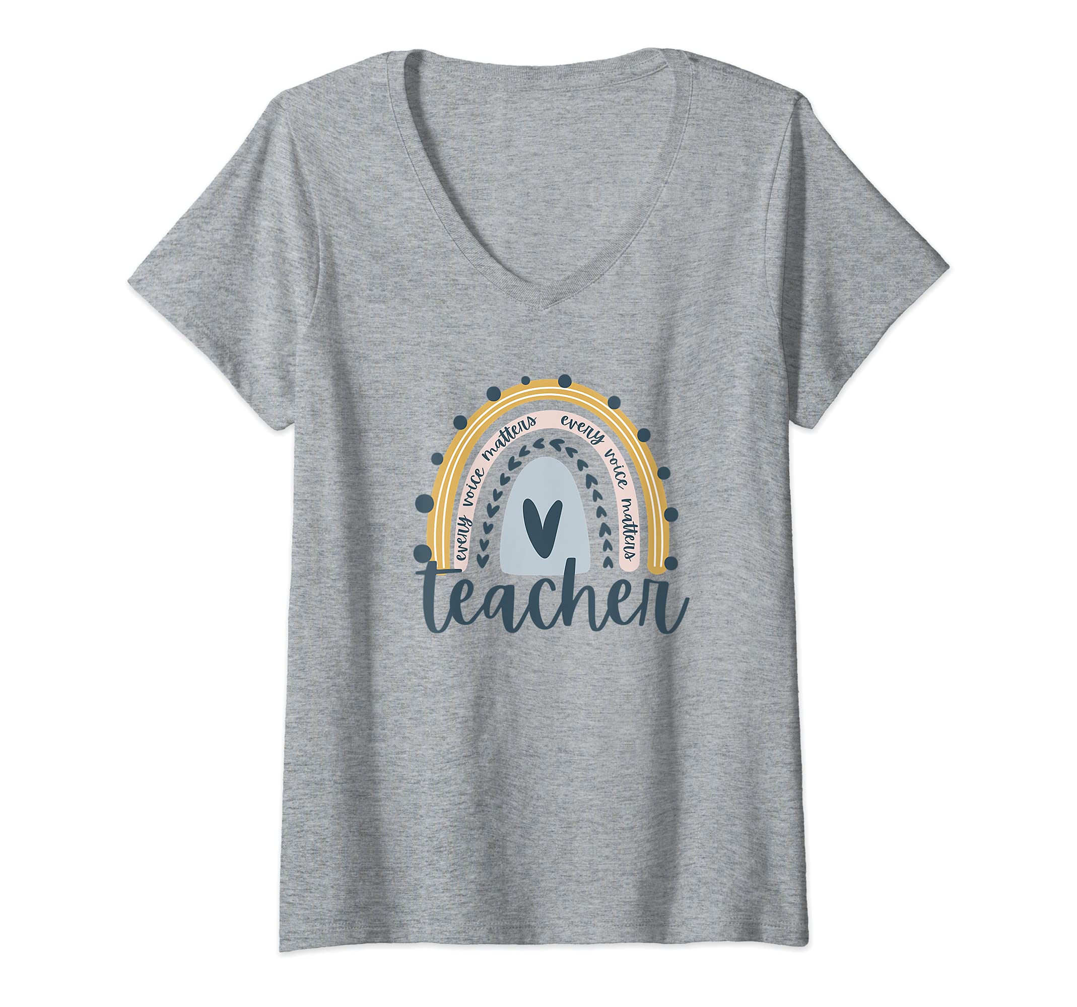 Womens Every Voice Matters Teacher V-Neck T-Shirt, Grey