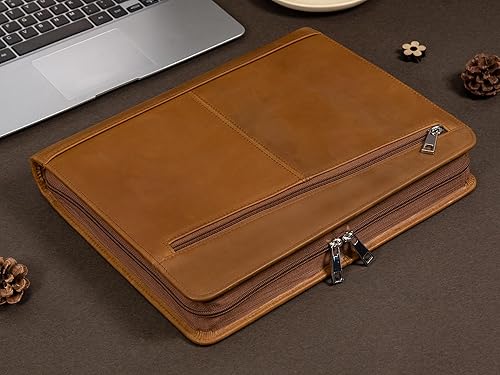 Miniatura 4 de AZXCG Portafolio organizador de cuero para hombres, folio profesional con soporte para bloc de notas A4Legal, cartera con cremallera para currículum