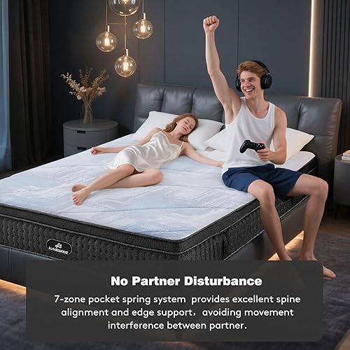 Miniatura 6 de Colchón King híbrido de 14 pulgadas tamaño King con 4 capas de espuma viscoelástica de gel de alta calidad y soporte de borde, resortes de bolsillo