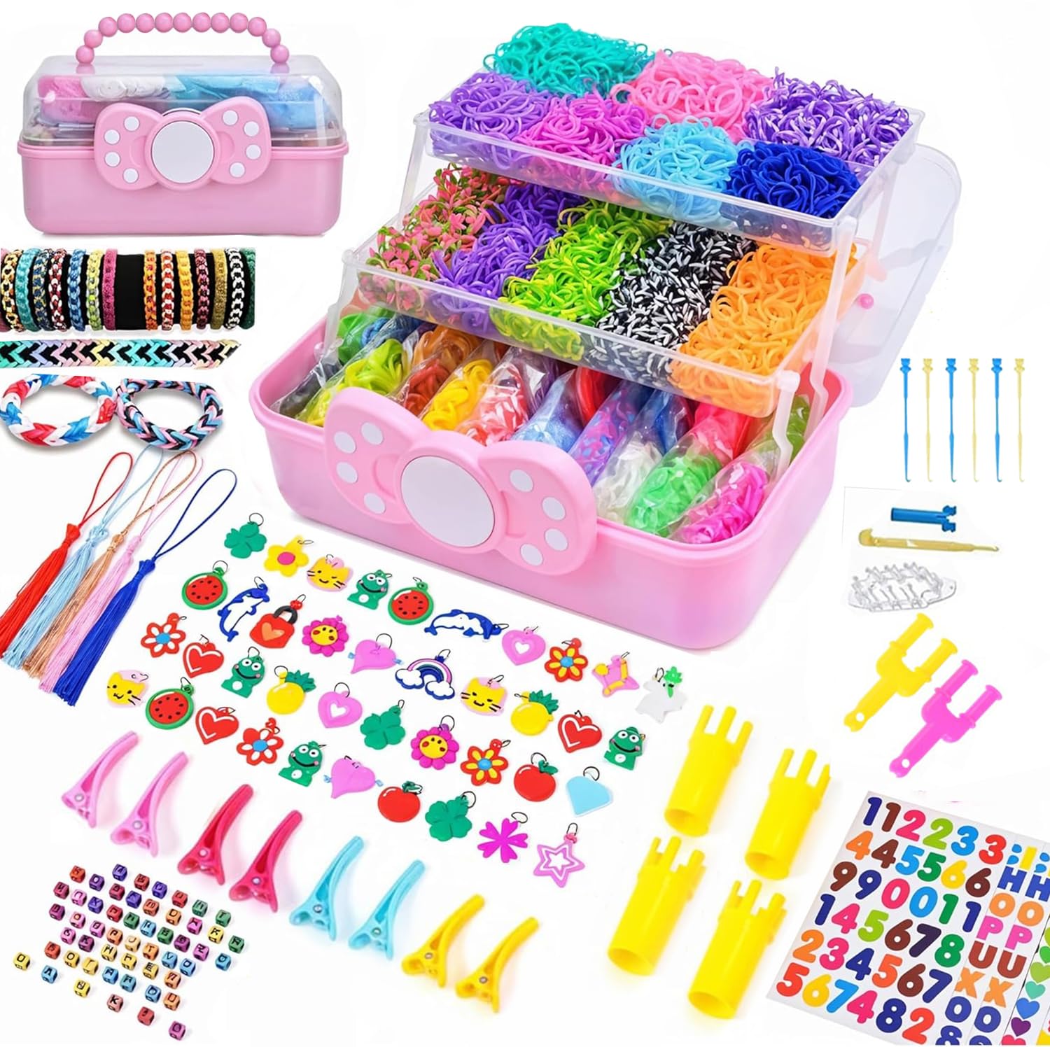 17000+ Loom Bands Kit - 40 Vibrant Colors Loom Bands  Rubber Bands Bracelet Making Kit with A,B,C Beads, Connectors and Tools with Storage Box - DIY Arts & Crafts Gift for Girls & Boys