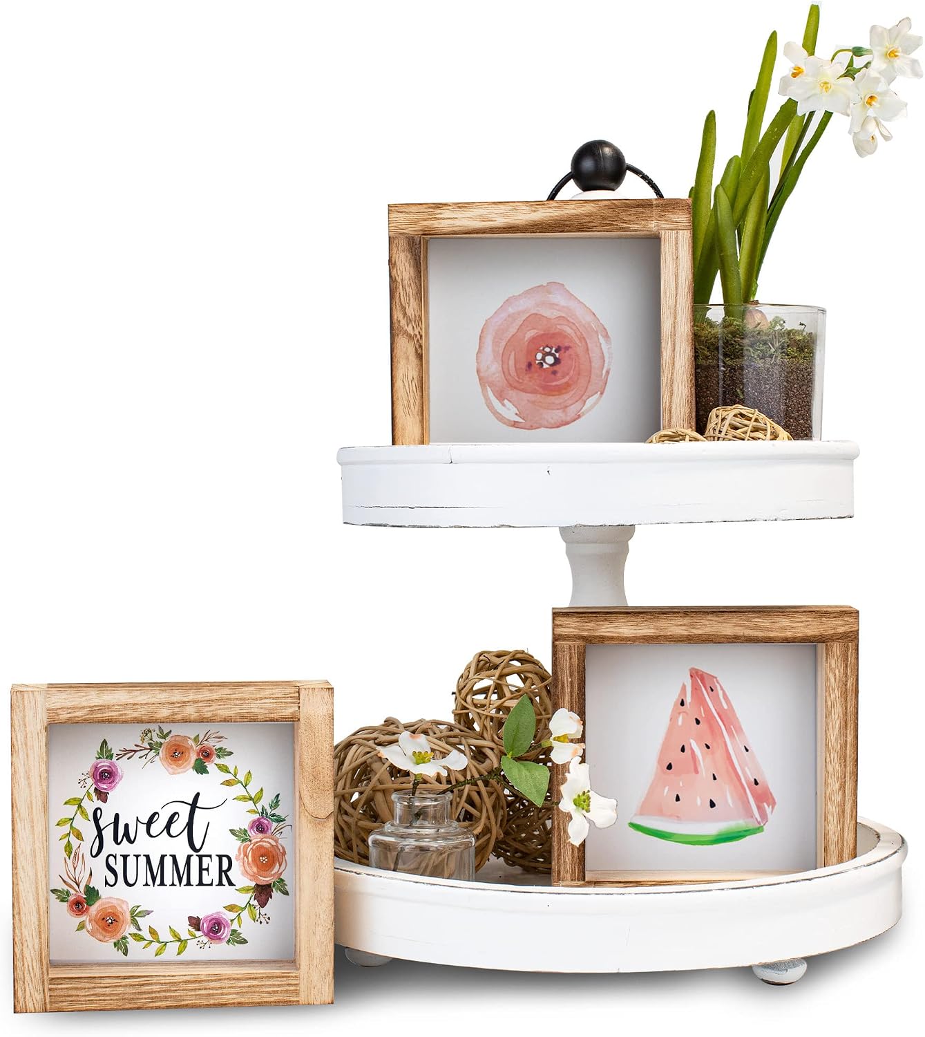 Tiered Tray Signs for Summer and 4th Of July Home Decor - 3 Frames w/Interchangeable Sayings for Seasonal Tiered Stand Decoration - The Perfect Table or Wall Decor for Your Living Room