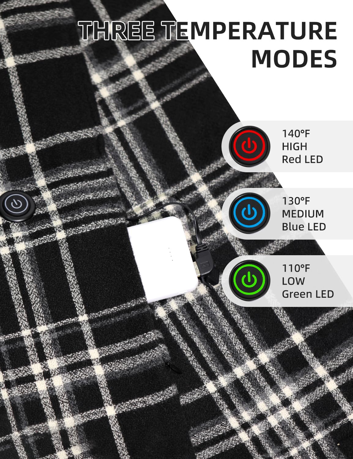 Bufanda térmica para mujeres y hombres con batería recargable portátil, bufanda eléctrica para el cuello para clima frío invierno, Negro clásico 3