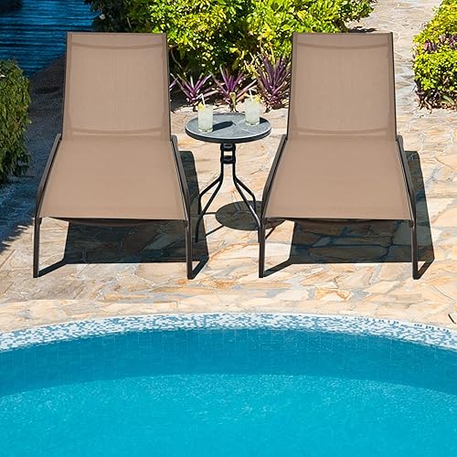 Miniatura 8 de Giantex Sillas de patio para zona de piscina, tumbona para exteriores con 6 posiciones ajustables, ruedas lisas y tela de secado rápido, sillón