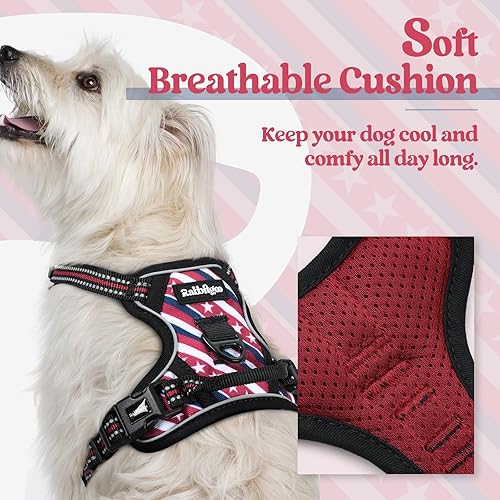 Vista 418 de rabbitgoo - Arnés antitirones para perro grande, con 2 aros para correa, acolchado suave, ajustable, tela Oxford, reflejante, no asfixia, chaleco