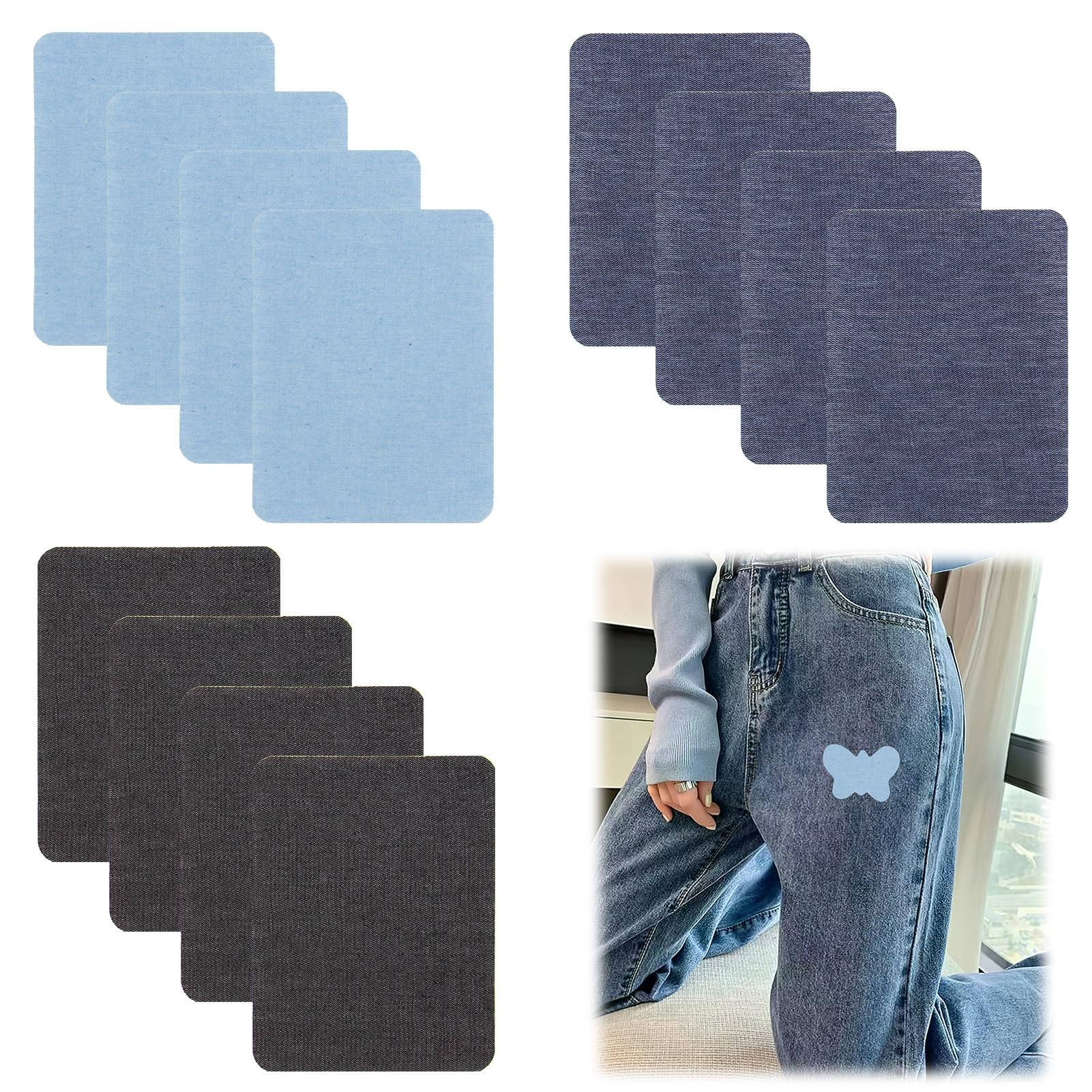 16 Toppe Per Jeans Stirabili - Riparazione Facile E Decorativa, Varie Sfumature Blu, Cotone 100% - Idee Creative Per Jeans - Foto 11