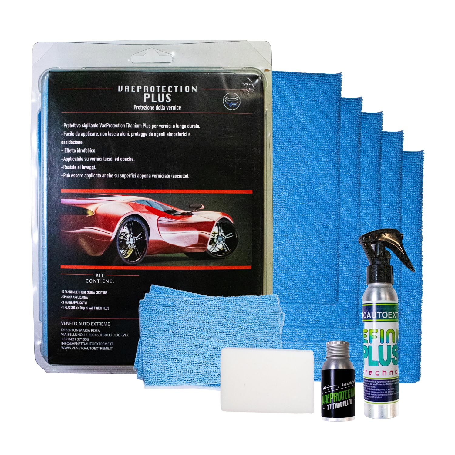 VAE Protection Titanium Plus Sigillante Protettivo per Vernici Auto a Lunga Durata con Effetto Idrofobico, Protegge da Agenti Atmosferici e Ossidazione, Facile da Applicare e Resistente, Kit Completo