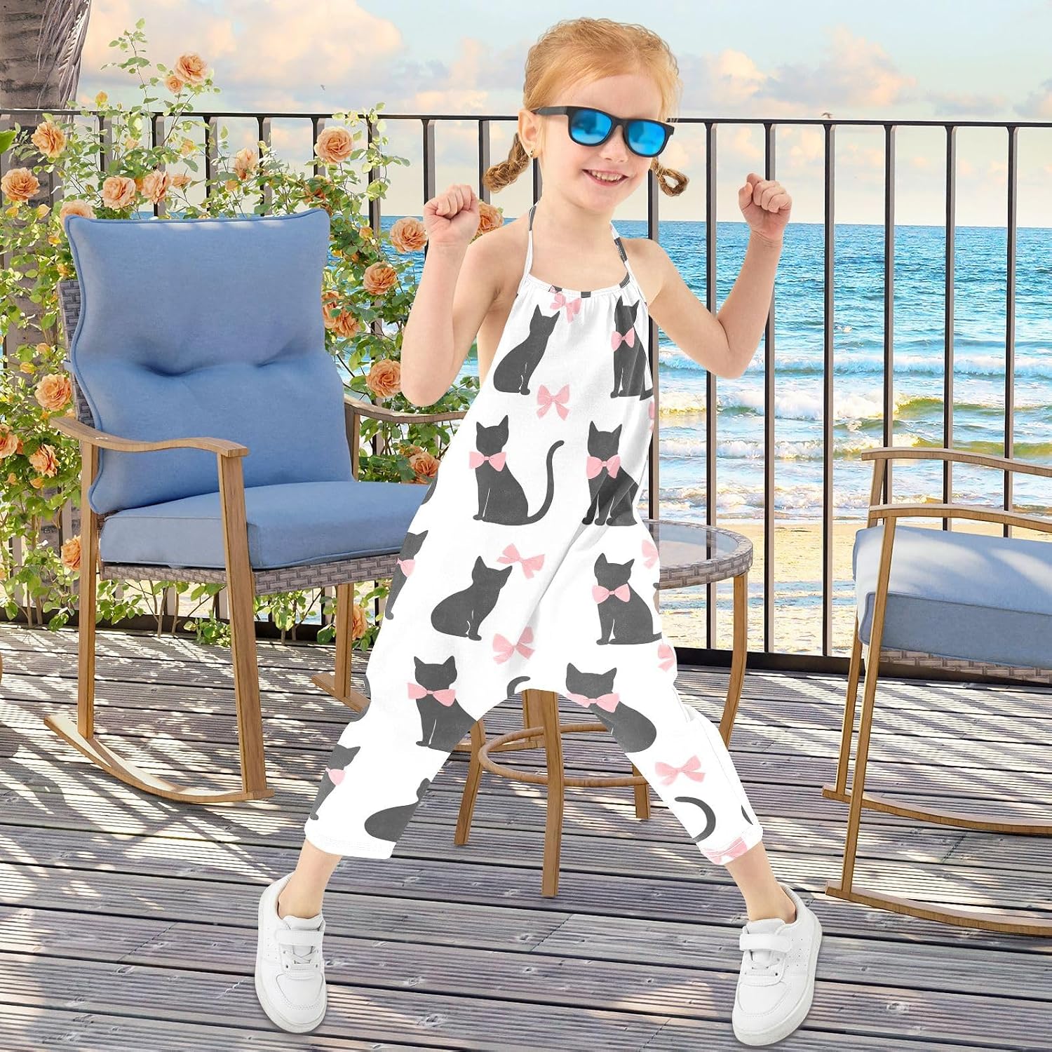 Cats with Bows Toddler Girl Clothes Sleeveless Romper Jumpsuit for Girls Summer One Piece Romper Pants Size 1-6T