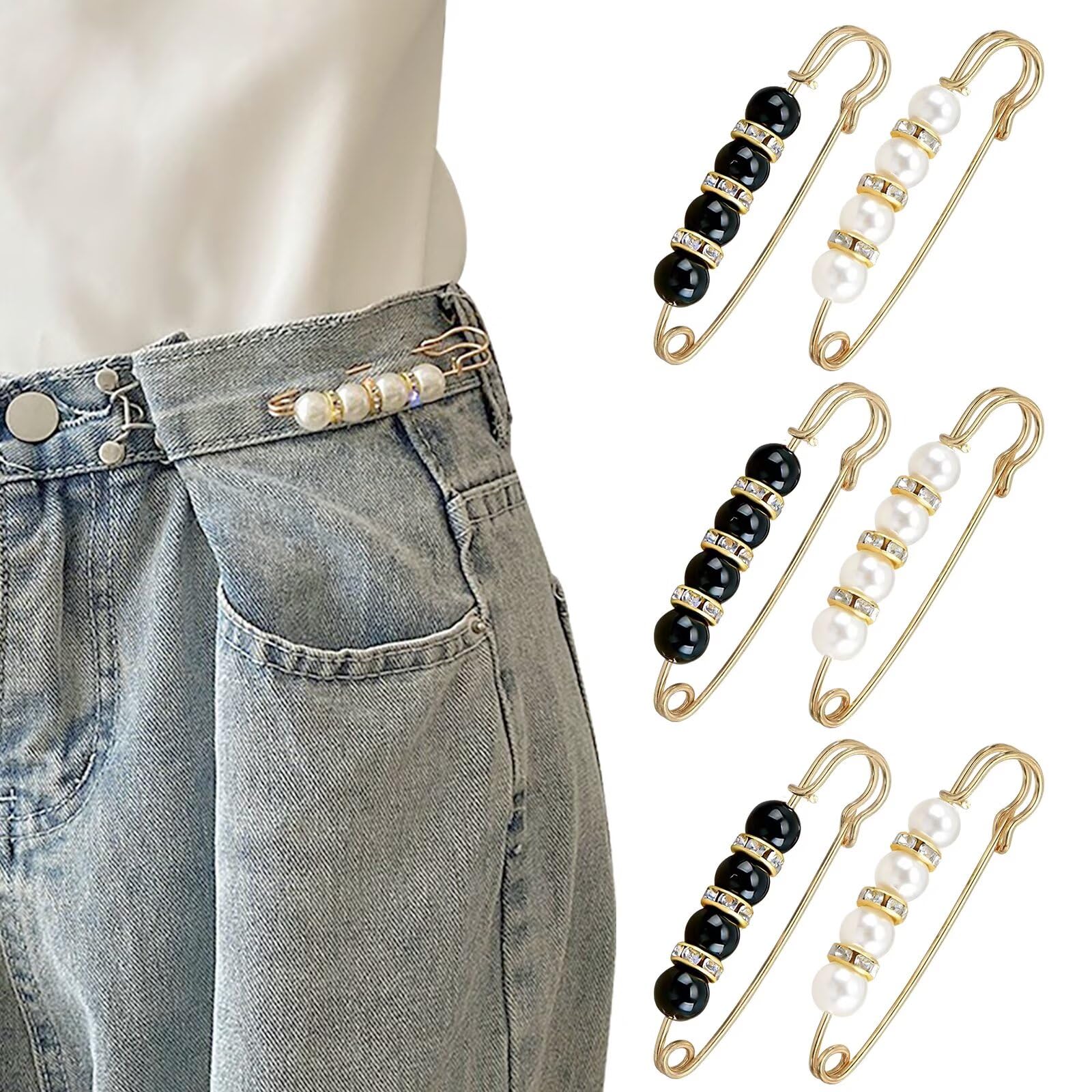ISSANG 6 Pcs Waist Tightener Clips, Waist Cincher Clip, Waist Tightener, No Sewing, Adjustable Pant Waist Tightener for Loose Jeans, Skirts, Sleeves, Trousers, Sweaters Clothing Accessories