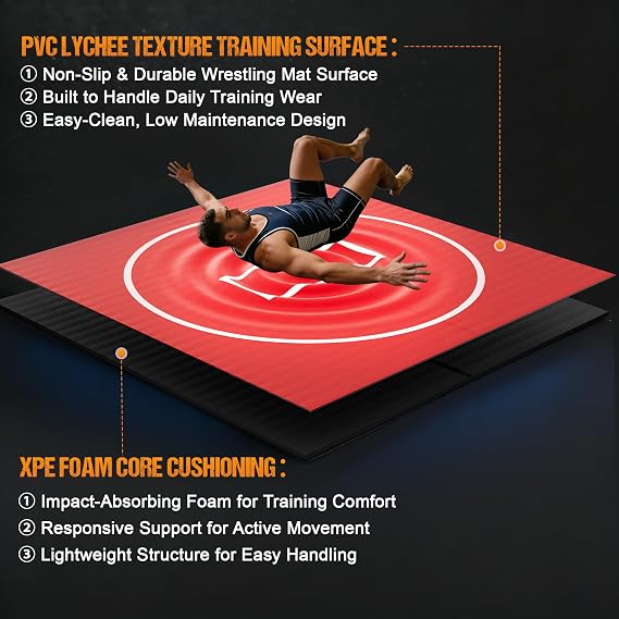 Wrestling Mat for Home, 10' x 10' / 8' x 8'/ 5' x 10' Grappling Mat for BJJ, MMA, Jiu Jitsu, Judo, Gym, Roll-Up Wrestling Practice Mat for Kids & Adults,Easy to Clean Indoor/Outdoor