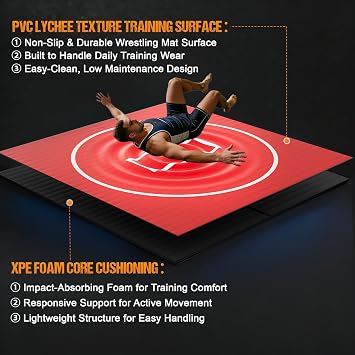 Wrestling Mat for Home, 10' x 10' / 8' x 8'/ 5' x 10' Grappling Mat for BJJ, MMA, Jiu Jitsu, Judo, Gym, Roll-Up Wrestling Practice Mat for Kids & Adults,Easy to Clean Indoor/Outdoor