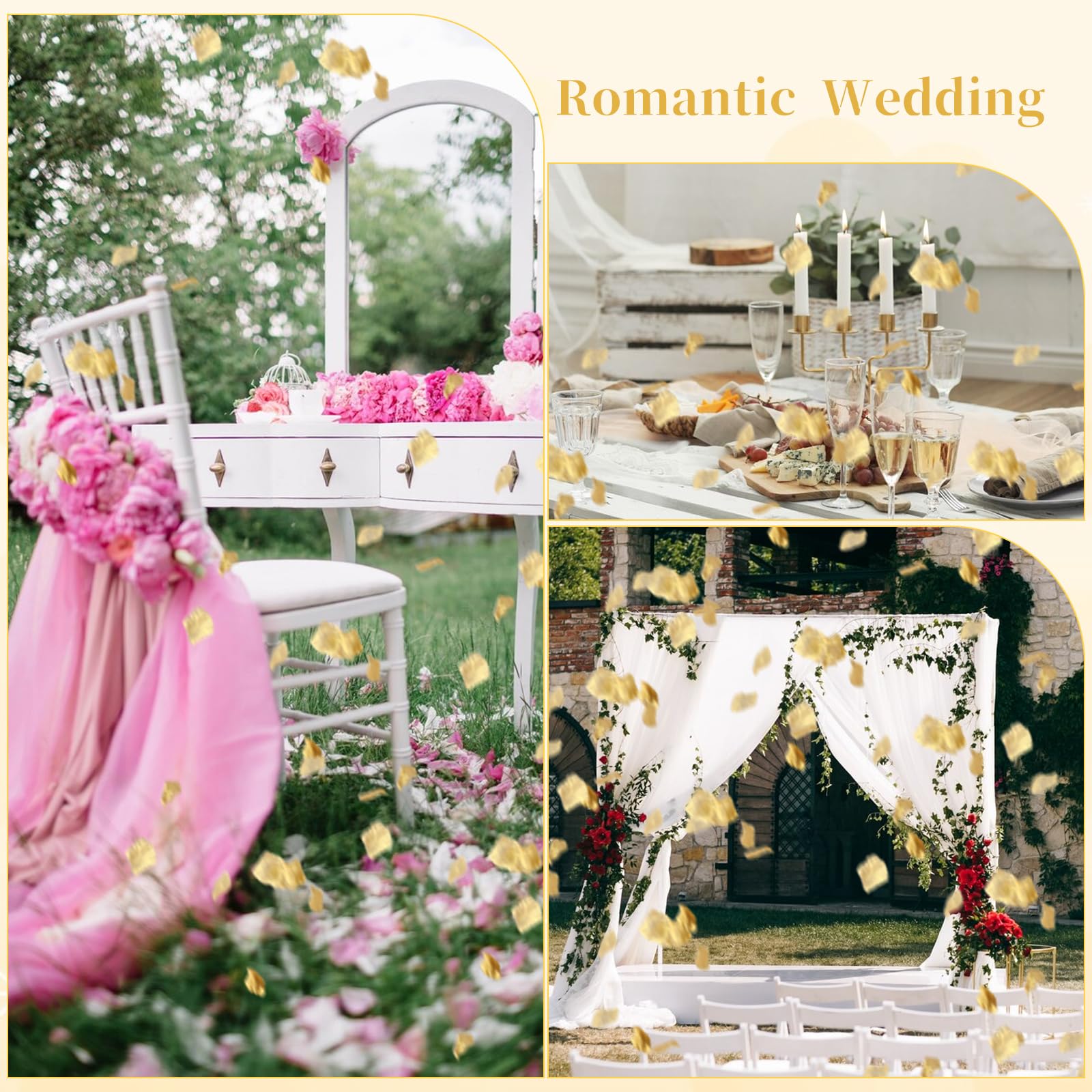 Bewudy 500 Stück künstliche Rosenblätter, goldene Seiden-Rosenblätter, für romantische Nacht, romantische, festliche Atmosphäre, Kreation für Heiratsantrag, Hochzeit, Valentinstag, Dekoration,
