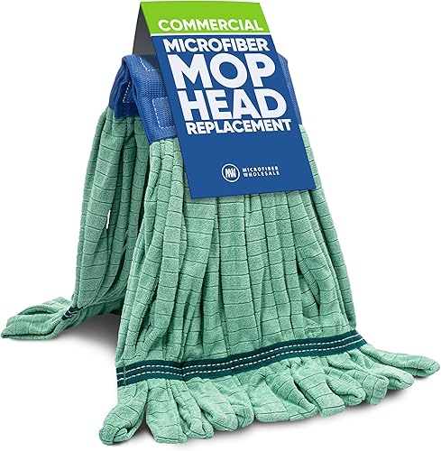 Vista 5 de Repuesto de cabezal de fregona comercial, 1 paquete de mopa de tubo de microfibra azul mediano (14 onzas) Trapeadores industriales húmedos