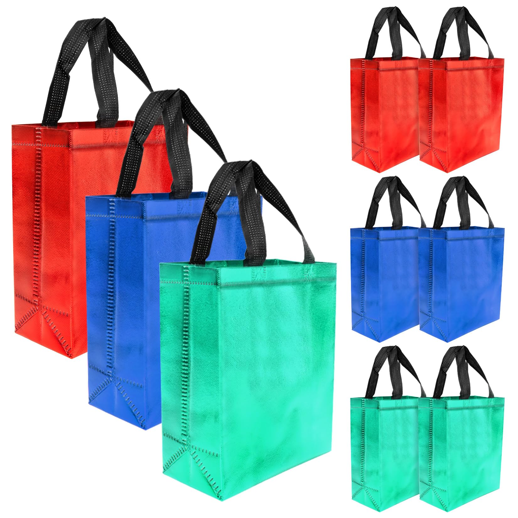MAQIHAN 9PCS Iridescent Gift Bags Medium - Iridescent Party Favor Bags with Black Handles Sturdy Goodie Bag for Birthday Wedding Easter Christmas Party Shopping for Man Women(9.8x7.8in Blue,Green,Red)