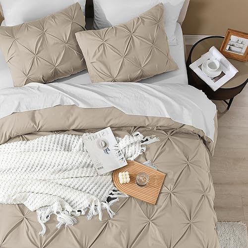 Miniatura 4 de Litanika Funda de edredón plisada color caqui, tamaño King (104 x 90 pulgadas), 3 piezas (1 funda de edredón y 2 fundas de almohada), lujoso juego