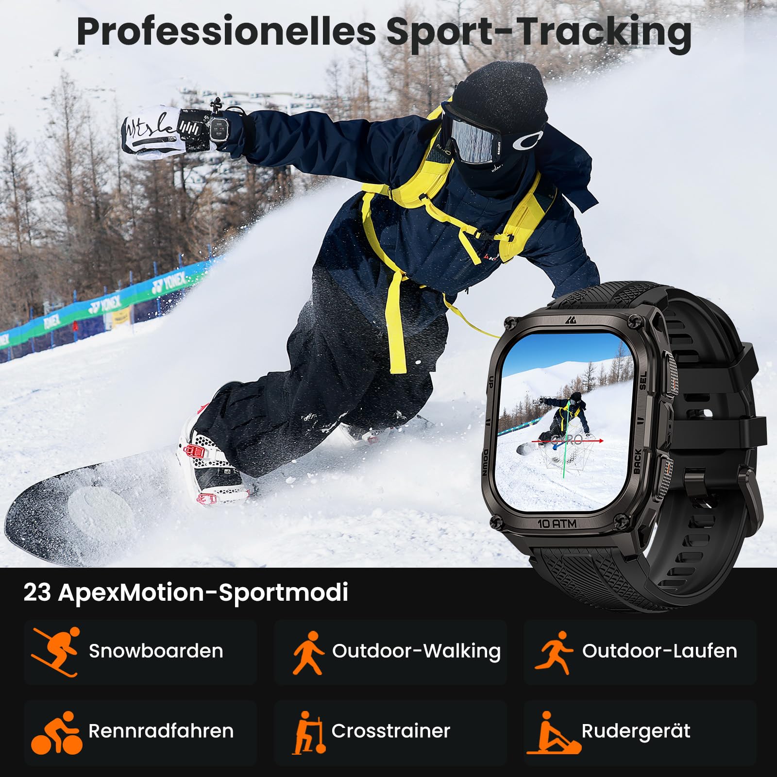 KOSPET Tank M4 Robuste Smartwatch Herren, Dual-Band GPS, Offline-Karten | Edelstahlgehäuse, 1,96" AMOLED-Display, 100 m Wasserdicht, 45 m Freitauchen, 6 Satellitensysteme GPS Militär Smart Watch